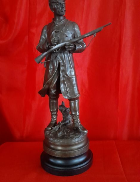 STATUE BRONZE MILITAIRE FIN XIXEME  FANTASSIN 1ERE GUERRE MONDIALE PAR CHARLES ANFRIE